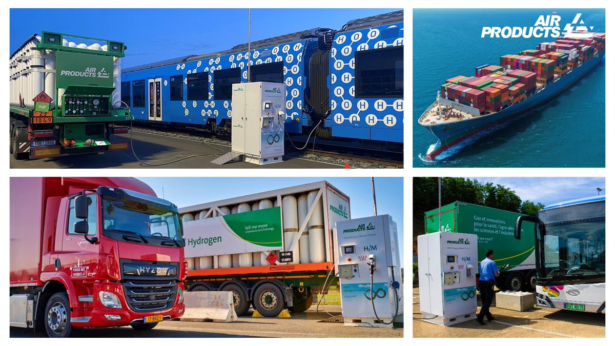 AirProducts_EU's tweet image. The journey towards a world where #hydrogen and fuel cell technology will play a central role in #decarbonising heavy-duty vehicles &amp;amp; industry is underway, with #buses, #trucks, #trains, and #ships already fuelled with hydrogen produced, distributed and supplied by #AirProducts.
