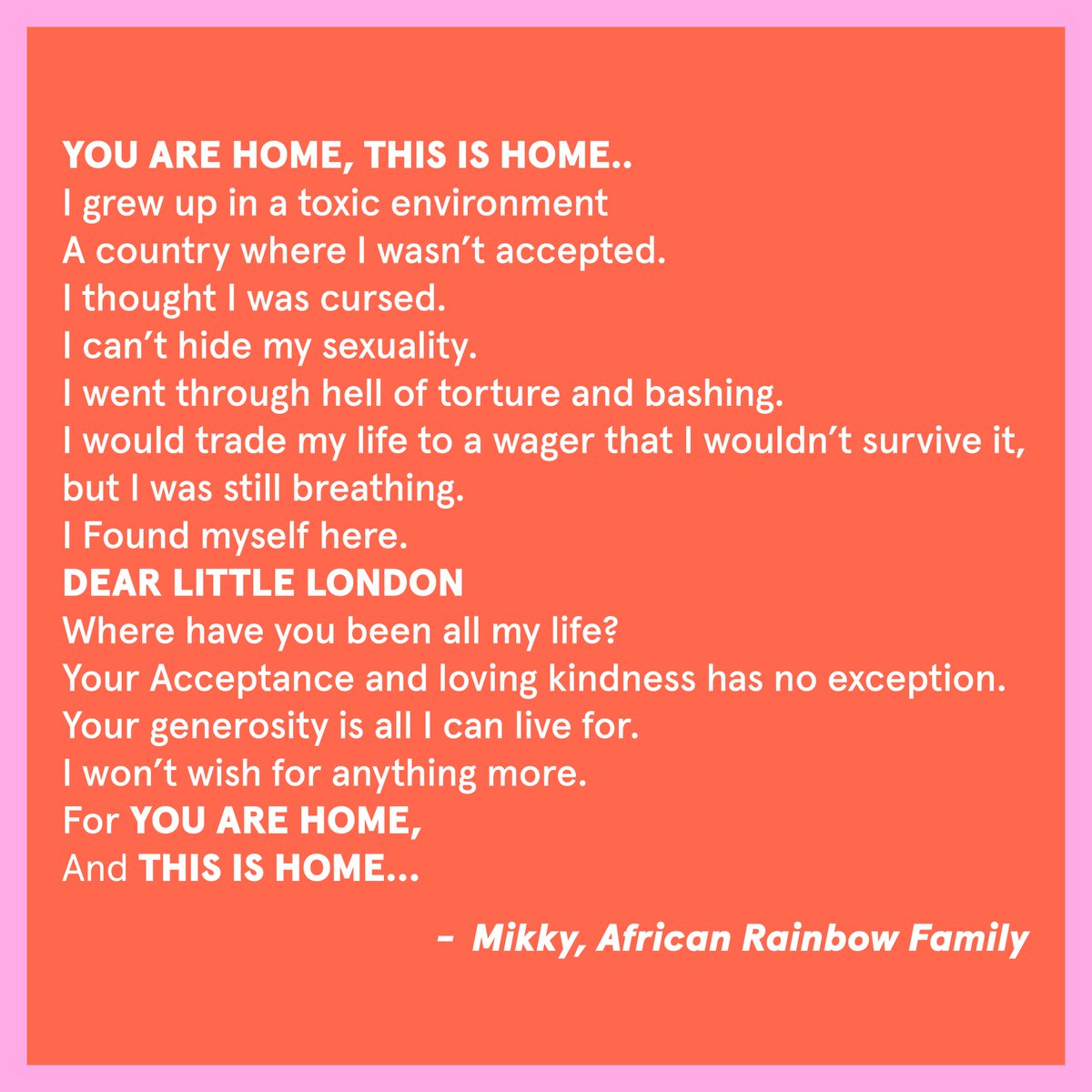 Storytelling helps us to build and strengthen communities, connecting us all. Inspired by our recent collaboration with @KINDSnacksUK, our partner, @AfricanRainbow1, shared this story of kindness with us; written by one of their service users after arriving to the UK.