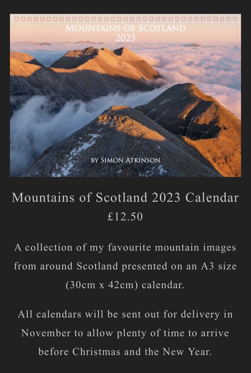 I continue to be asked by customers where their calendar orders are. Just a friendly reminder that I do state on my website that they’ll be dispatched in Nov😃

simonatkinsonphotography.com/shop/2023-moun…