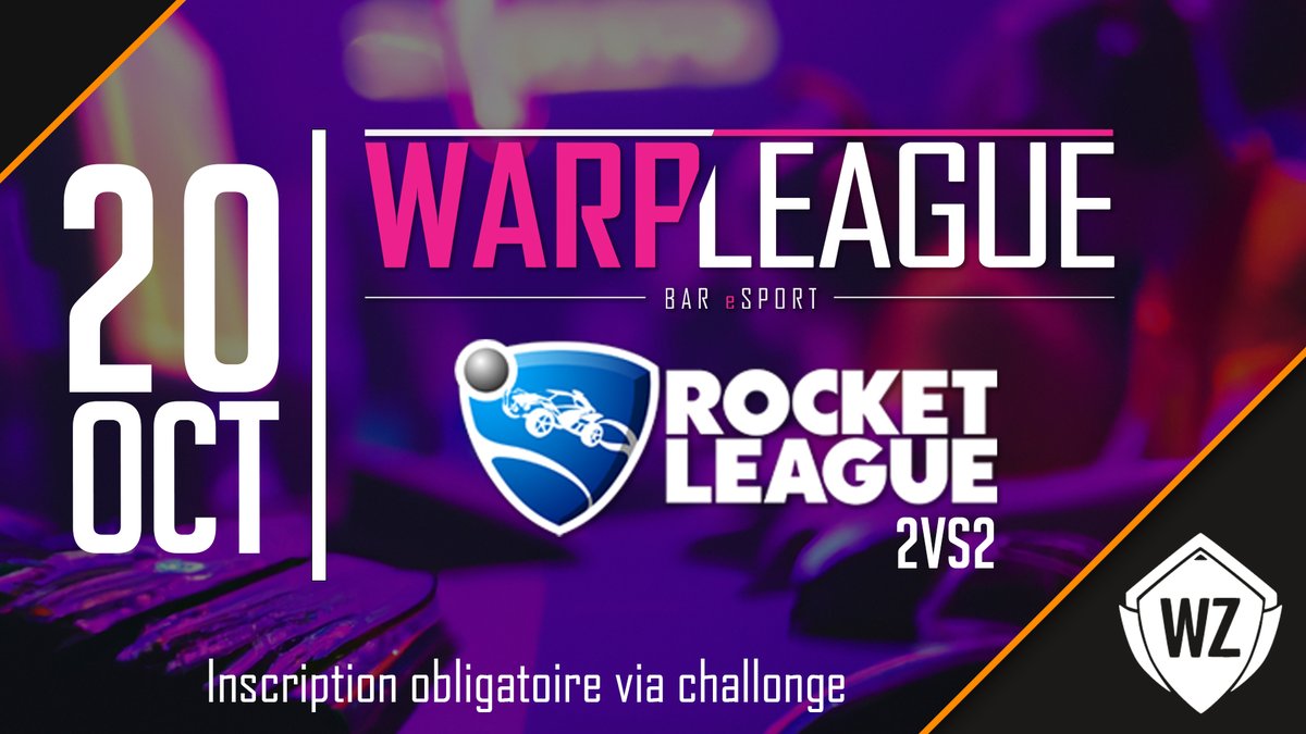 L'inauguration de la WarpLeague, c'est ce soir ! 

Si toi aussi tu veux défendre l'honneur de ta ville, inscris-toi via ce lien  :  warpzone.challonge.com/fr 

On commence sur Rocket League en 2v2 ! 🚗