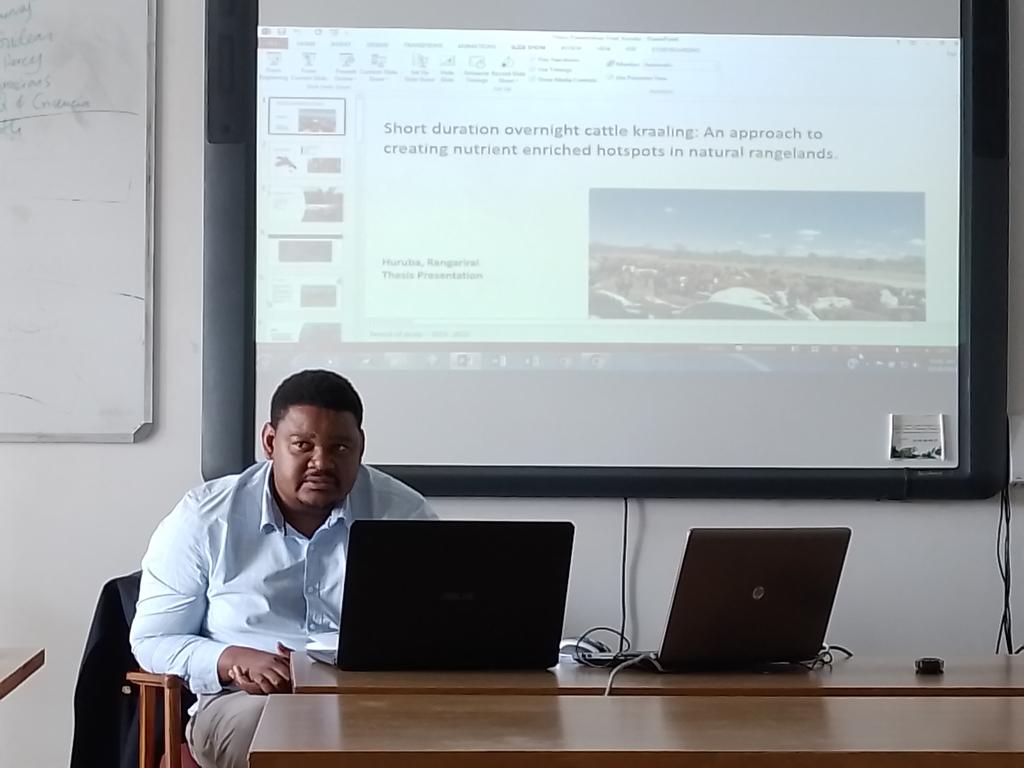 ProfHGTNdagurwa's tweet photo. Happening now  @nustzim, PhD presentation @Mudyazhezha. Short duration overnight cattle kraaling: An approach to creating nutrient enriched hotspots in natural #rangelands Shangani ranch #Zimbabwe Ramifications of #Livestock management systems on ecosystem structure and function https://t.co/oqjE2AvCwr