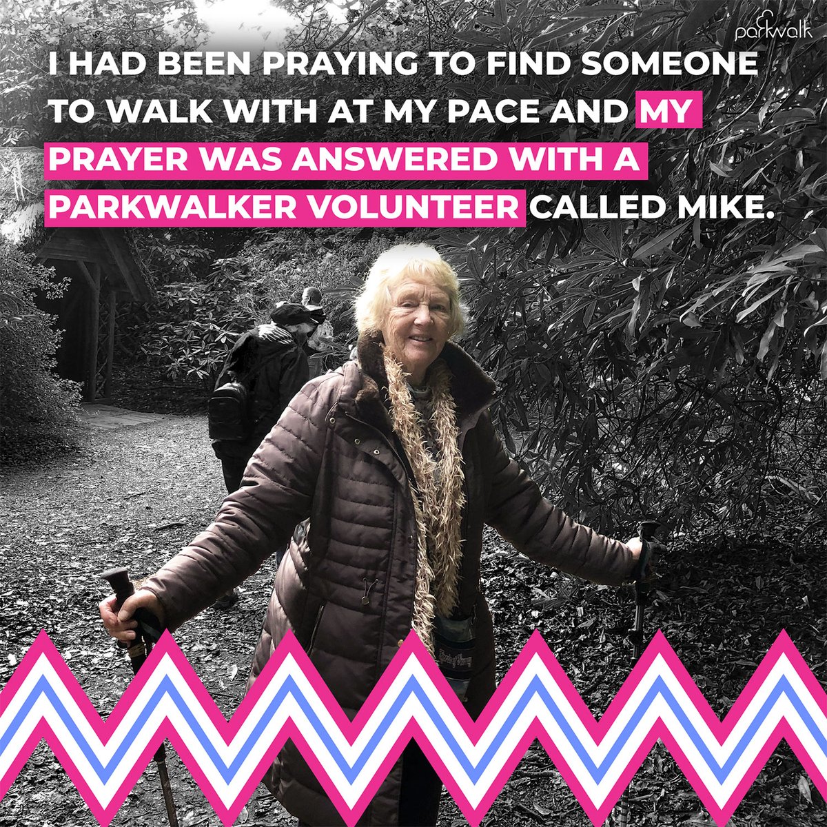 'Seven years ago, after losing my husband to cancer, I had a slipped disc and also broke my left hip. 'I had been praying to find someone to walk with at my pace and my prayer was answered with a parkwalker volunteer called Mike.' 💬 Judy Law 🌳 #loveparkrun #parkwalk