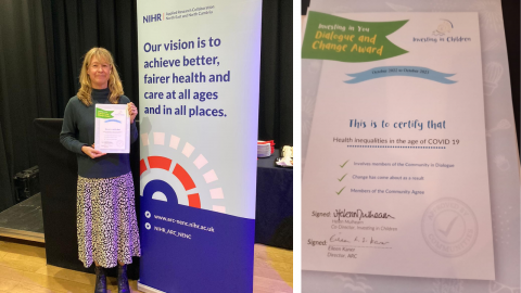 pcourtceo's tweet photo. Fantastic! Award-winning research #haref @ConnectedVoice_ and community research partners including @TeamHealthworks win Dialogue and Change Award for getting health information to those who need it most and who have the greatest difficulty accessing it @PRCNewcastle @NENC_NHS https://t.co/SocI9QbJmU