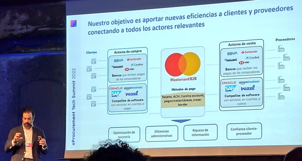 AlbertLorente's tweet photo. Explica @abanegas79 de @MastercardES "En los últimos 4 años hemos avanzado 10 años en pagos #B2C pero no tanto en #B2B." #eproctechsummit @BavelVoxel #Mastercard #pagosonline https://t.co/TRIKU7Zflj