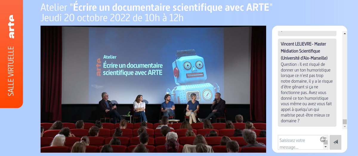 LenaBourcin's tweet photo. En direct de la salle virtuelle d'@ARTEfr 
 pour leur atelier "Écrire un documentaire scientifique avec ARTE" basé sur leur dernier documentaire #Autopsieduneintelligenceartificielle sorti ce début octobre
#CSTgre https://t.co/5rePueO15c