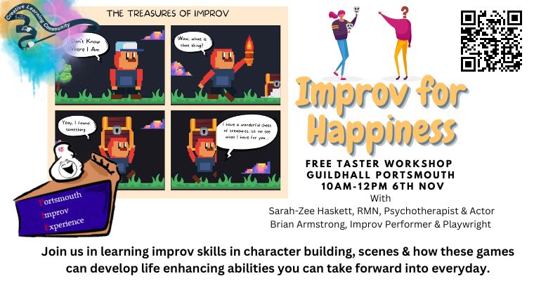 CreativeMHealth's tweet image. Join us in learning improv skills in character building and scenes &amp;amp; how these games can develop life-enhancing skills you can take forward daily. Please meet us at Portsmouth Guildhall on November 6th from 10 am to 12 pm. #improvskill
my.creative-learning.net/courses/Improv…
@PortsmouthGhall