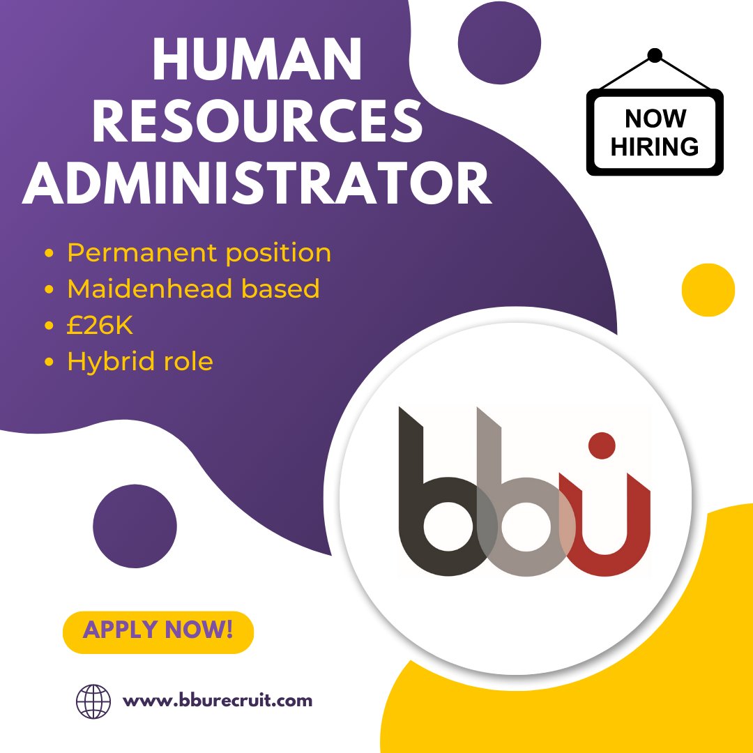 *HR Administrator required!*
🔉 CIPD qualified level 3 or equivalent desirable 
🔉 Knowledge of HR database systems needed
🔉 Hybrid role
🔔Click here for more information --> bburecruit.com/jobs/hr-admini…
#HR #Maidenhead #hybrid