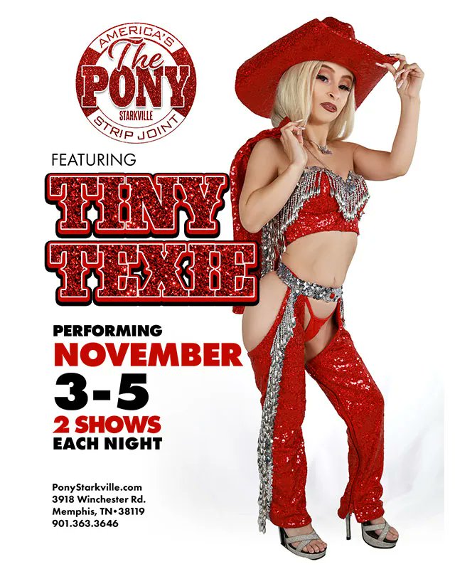 starkvillepony2's tweet photo. IN 2 WEEKS!
Tiny Texie is coming to The Pony!
.
.
.
#TinyTexie #TinyDancer #BigThings #SmallPackages #Fun #FeatureDancer #ministripper #petite #ThePony #Starkvlle #GoldenTriangle https://t.co/W8rw3jsvDv