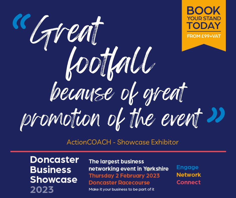 BusinessinDN's tweet photo. As @ActionCoachJohn put it, #DNShowcase2023 has GREAT FOOTFALL - over 2500 attended in 2022

Why not put your business in front of THOUSANDS of potential customers in 2023!

Returning 2 Feb 👉 https://t.co/Tq1YanR8KX

 @MyDoncaster @SouthYorksMCA @DNChamber @DoncasterRaces https://t.co/OmvKiwzkAY