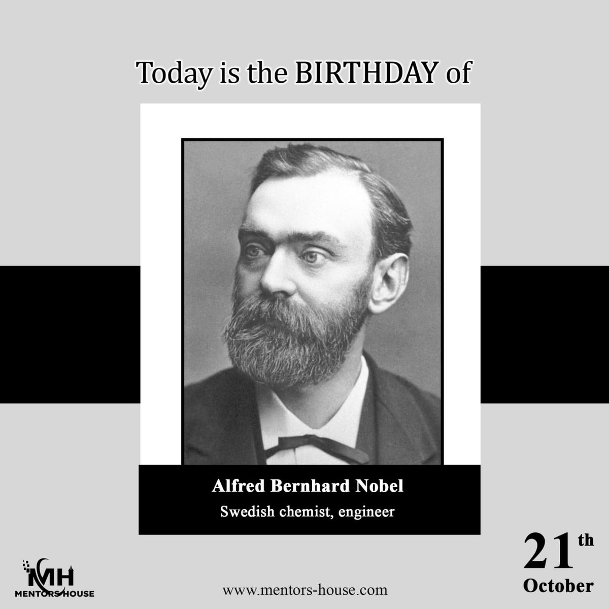 #Alfred_Bernhard_Nobel was a #Swedish_chemist, engineer, inventor and also businessman, and philanthropist. His most famous invention was #dynamite and he made several important contributions to #science. He is best known for donating his fortune to the #Nobel_Prize institution.