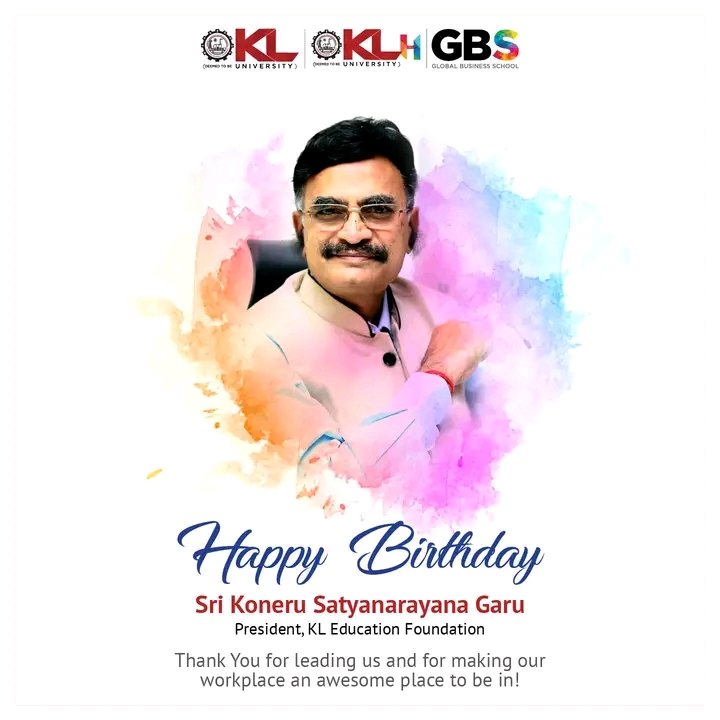 klcsit's tweet photo. Today, Honorable President Sri Koneru Satyanarayana Garu is celebrating his birthday. We wish him happy &amp; prosperous life ahead &amp; Hope he will celebrate his many more birthdays in the years to come.

#klcsit#kl#klu#klsamyak#KLuniversity#university#india#Top10 https://t.co/kqCkkFsRrR
