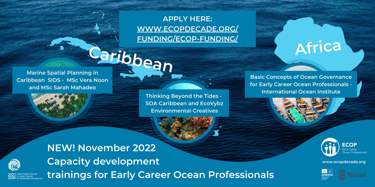 🚨ECOP Trainings!🚨 📣We are excited to announce x3 new calls for ECOPs in Africa and Caribbean! ✨These online courses will take place in November thanks to partners @IOISA3; @ecovybz @caribbean_soa & @VeraNoon @sarahmahadeo More details & to apply: ecopdecade.org/funding/ecop-f…