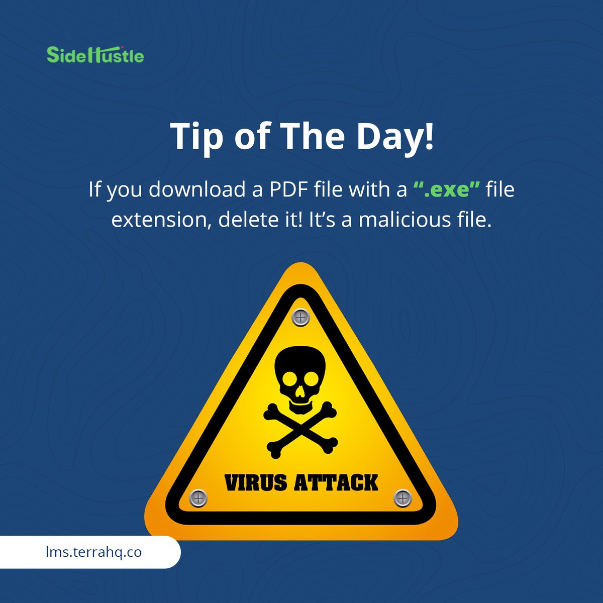 terralearning's tweet photo. If you receive a PDF with an.exe extension, do not run it. Instead, contact the sender and ask for a different file.
While not all.exe files are malware, a.exe extension has no business on a pdf file! 
If in doubt, please run such file on an antivirus, just to be safe. https://t.co/nEL2q6WgMW