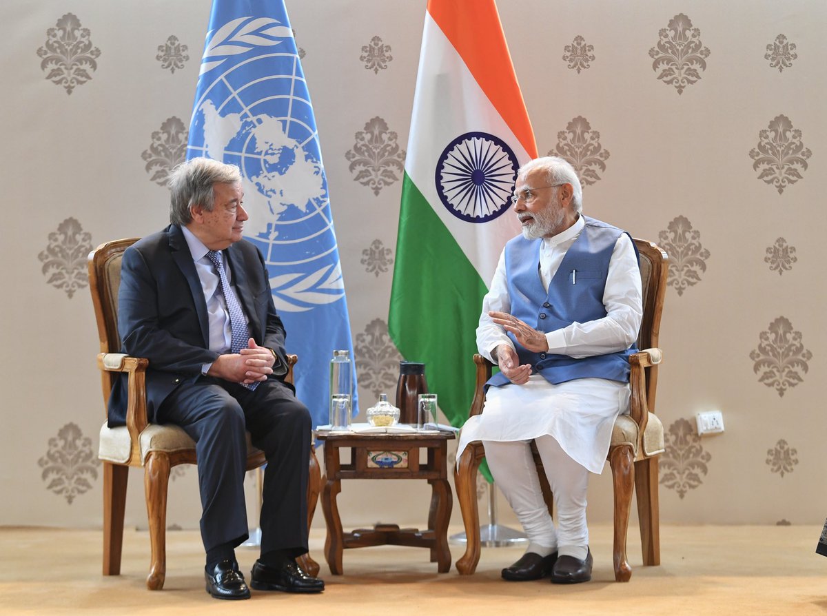 Narendra Modi (@narendramodi) on Twitter photo We are honoured by the presence of <a href="/UN/">United Nations</a> Secretary General, Mr. <a href="/antonioguterres/">António Guterres</a> for the launch of Mission LiFE. Had a wonderful meeting with him in Kevadia. We are honoured by the presence of <a href="/UN/">United Nations</a> Secretary General, Mr. <a href="/antonioguterres/">António Guterres</a> for the launch of Mission LiFE. Had a wonderful meeting with him in Kevadia.