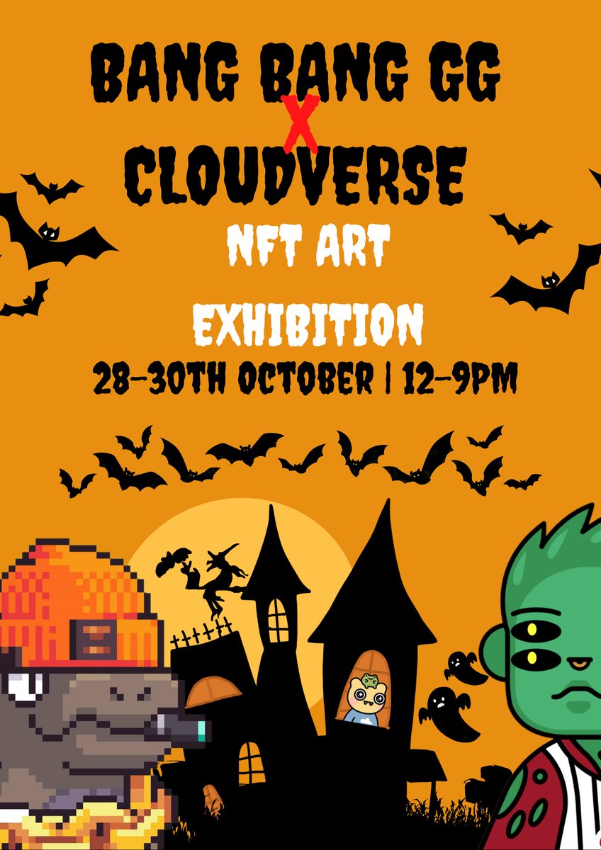 cloudverse2022's tweet photo. We will collab with Bang Bang GG gallery for an art exhibition during the Halloween weekend. Don’t forget to visit us, take some photos and tag us to support the NFT communities 🔥
⭐️Let’s build together ⭐️ @bang_NFTGallery @cloudandymeta https://t.co/4mVzzTP1YU