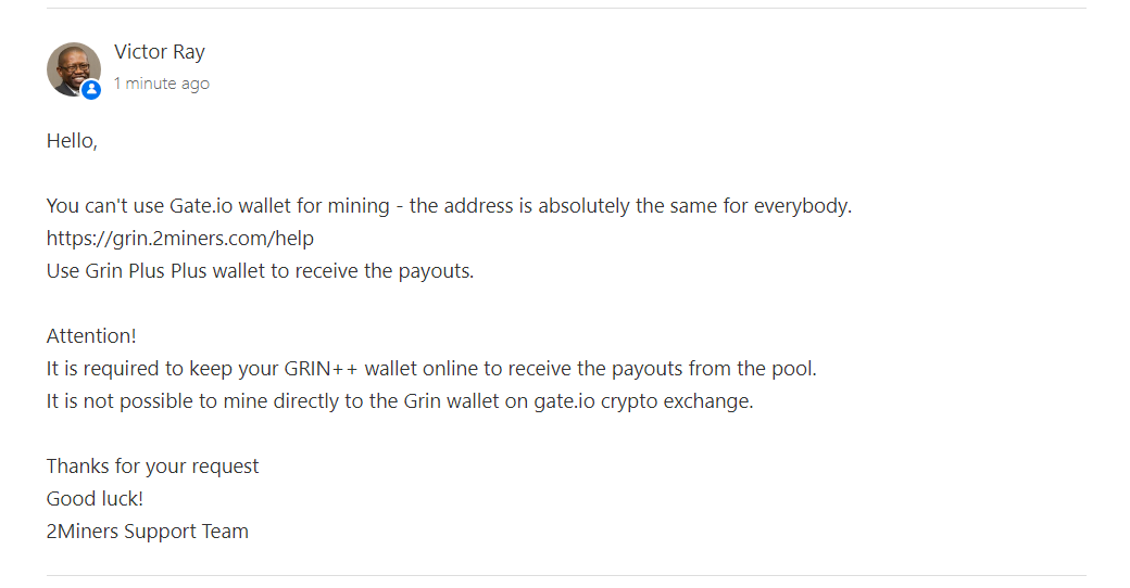 Mining6farm's tweet photo. People must stop mining #GRIN under #2miners using the #Gateio address 
Here is a live answer i got from one member of the team 2miners' help
For #miners 
#MiningNews #mining #Rig https://t.co/mn1Woou4YC