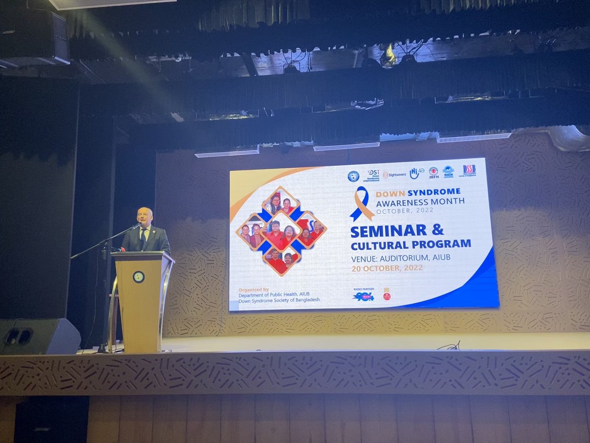 NLinBD1's tweet photo. Great joy to attend celebration of #DownSyndromeAwarenessMonth  @AIUB_edu. Spoke as Goodwill Ambassador for the Down Syndrome Society of 🇧🇩  about the importance of social inclusion, teaching of life skills &amp; focus on abilities more than disabilities for people with DownSyndrome. https://t.co/RIGT4zC2kL