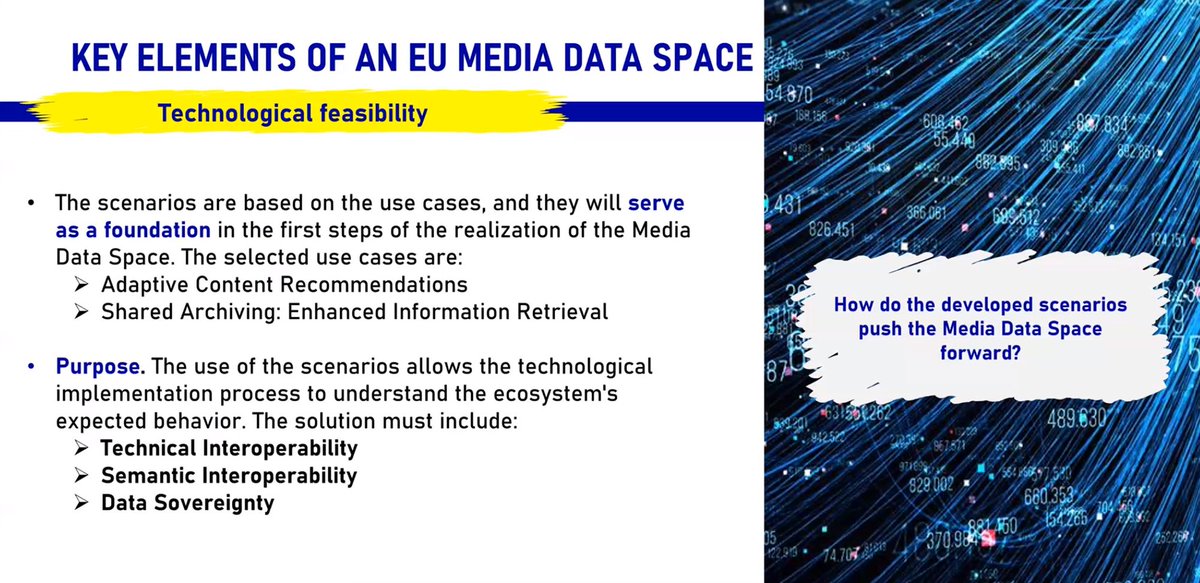 EuropeMediaLab's tweet photo. 🔴As 🇪🇺 #Media #data Space 🚀study workshop closes highlighting 🔑 elements:
✔️adaptive #usercase scenarios
✔️anticipated #userbehaviour
✔️agile #architecture
✔️multiple #usercases
👇Want to contribute?
Apply to @MediaEu open call : https://t.co/PEwilRCJdl https://t.co/zG6tCD3eF8