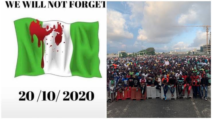 20-10-20… the day I knew the so called Nigerian flag holds little or no value 🩸… the day I spoke, holding my brother’s hand, holding high the bloody flag 🇳🇬, while the damn military shot to kill.. after all they said it was all photoshopped 🤦🏼‍♂️

Lekki massacre 😞🕯..it is well