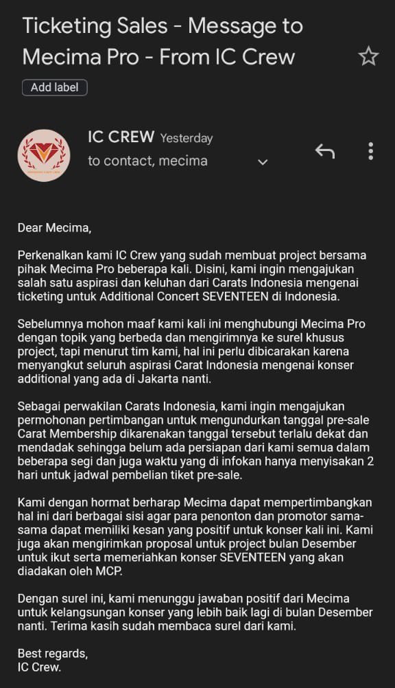 Halo, Carats. 

Kami telah menyampaikan ke pihak promotor mengenai pre-sale ticketing kemarin. 

Untuk detail lebih lanjut bisa cek attachment dibawah ini, ya.