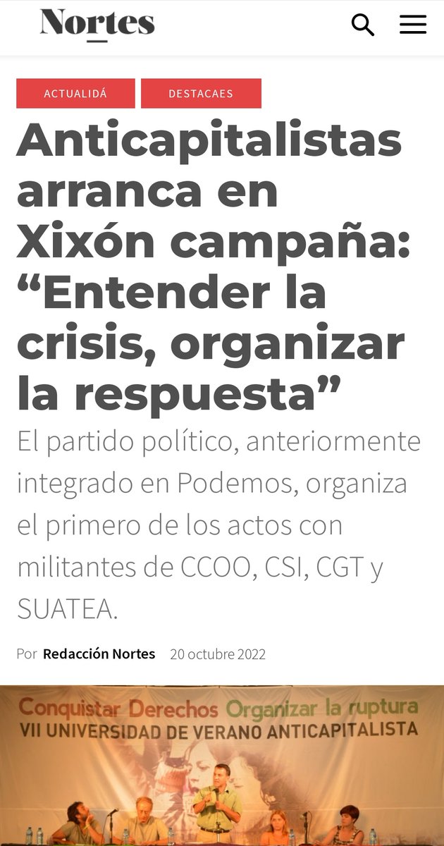 👥Mañana viernes arranca en #Asturies nuestra campaña 'Entender la crisis, organizar la respuesta'. Identificar las causas de la crisis es imprescindible para armar un nuevo movimiento de la clase trabajadora. 📰Noticia vía @nortes_me: nortes.me/2022/10/20/ant…