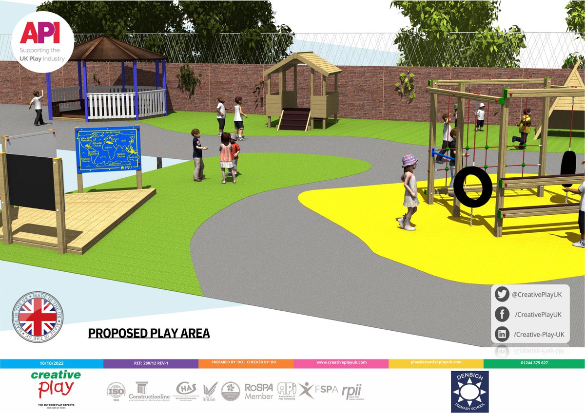 CreativePlayUK's tweet photo. 🤩We can't wait to get started on this complete playground overhaul at @denbighprimary, Luton! We love this design with a mixture of play opportunities & a combination of safety surfaces to add a pop of colour!🌈
👀#CPWatchThisSpace #PlayProject #PlaygroundEquipment https://t.co/l7s2ZhhAoR