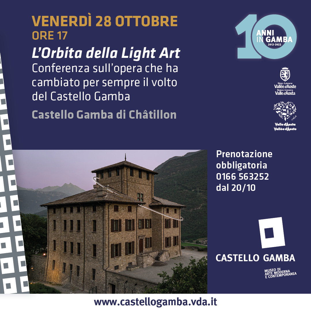 #20ottobre Da #oggi è possibile prenotare per partecipare alla tavola rotonda dedicata alla #LightArt per i #10anni del #CastelloGamba.
#contemporaryart <a href="/Valle_dAosta/">ViverelaValledAosta</a> 
<a href="/Abb_Musei/">Abbonamento Musei</a> <a href="/aostasera/">AostaSera.it</a> <a href="/AMACI_musei/">AMACI</a>