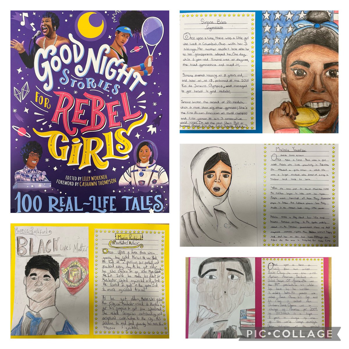 SRAPrimary's tweet photo. Year 6 have used ‘Good Night Stories for Rebel Girls’ to inspire them to write their very own, based on inspirational black people- both modern day and historical #BlackHistoryMonth #SCHOLAR #SocialAwareness @SRALibrary_ https://t.co/71w9wAGdRw