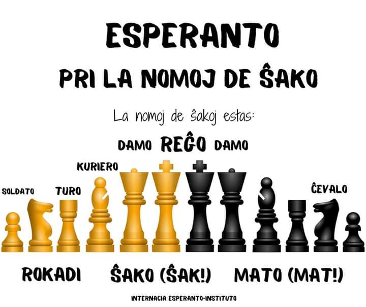 Internacia #Esperanto-Ŝako Ĉu vi ŝatas ludi ŝakon? Pri la nomo de ŝako en Esperanto L. Zamenhof skribis en la letero al Th. Thorsteinsson en 1910 jaro. La nomoj de ŝako estas: reĝo damo kuriero ĉevalo turo soldato ŝako (aŭ ŝak!) rokadi mato (aŭ mat!)