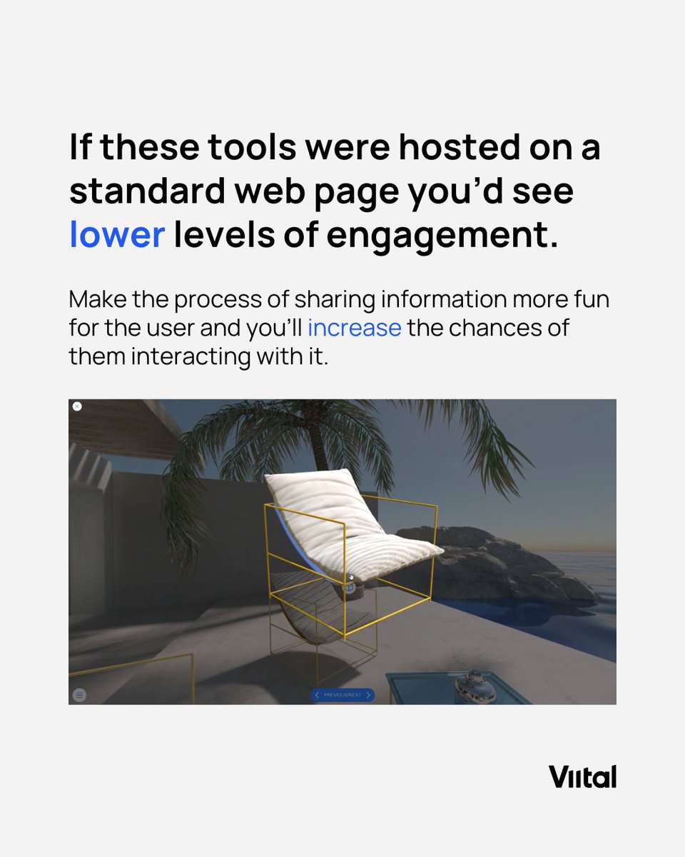 Viital_io's tweet image. What do #ImmersiveWebExperiences do? 💭

✅ Give Users the chance to explore new, #virtual environments.
✅ Allows viewers to #connect with your brand on a deeper level.
✅ #Engage Users with a more focused and exciting viewing experience.

Learn more: bit.ly/3eft9HK