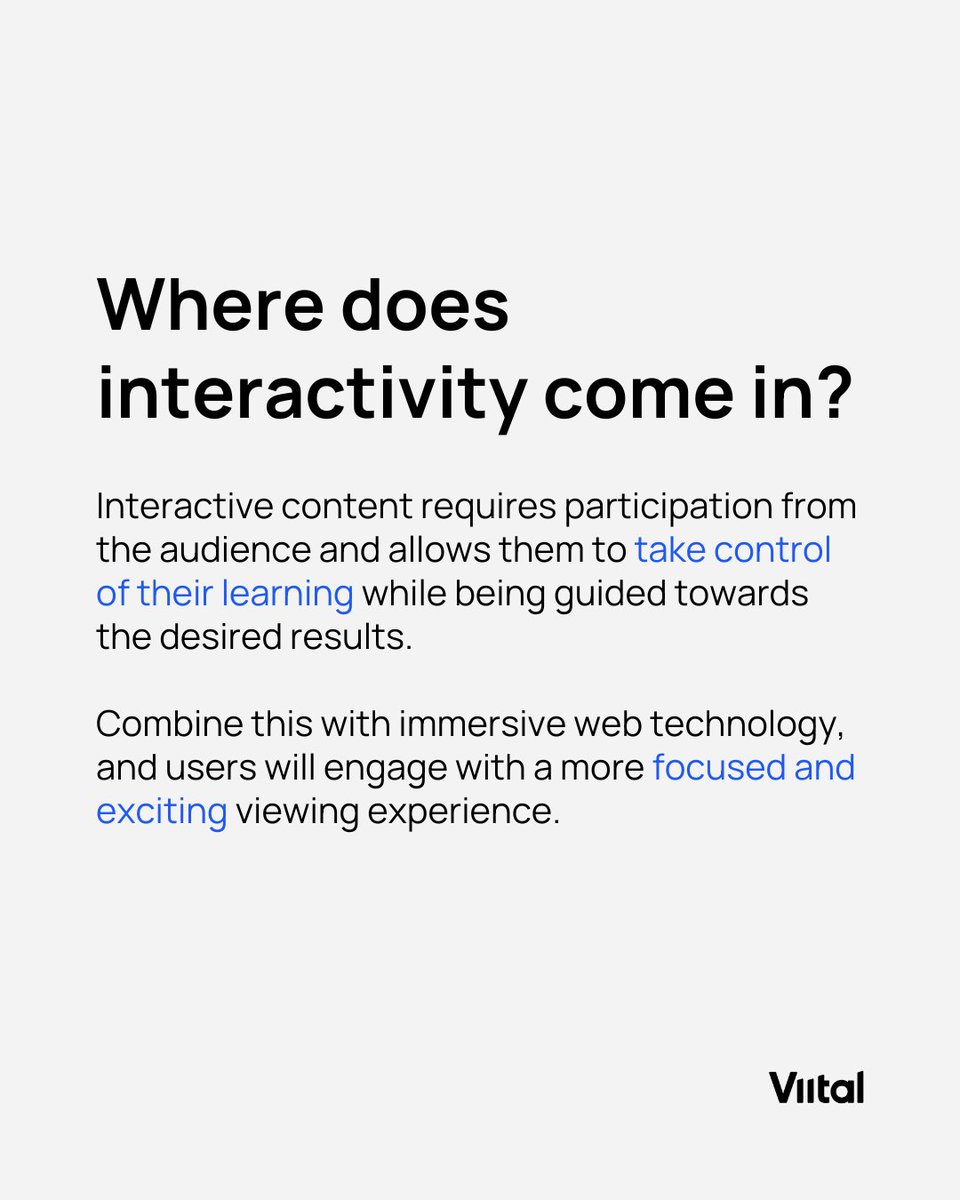 Viital_io's tweet image. What do #ImmersiveWebExperiences do? 💭

✅ Give Users the chance to explore new, #virtual environments.
✅ Allows viewers to #connect with your brand on a deeper level.
✅ #Engage Users with a more focused and exciting viewing experience.

Learn more: bit.ly/3eft9HK