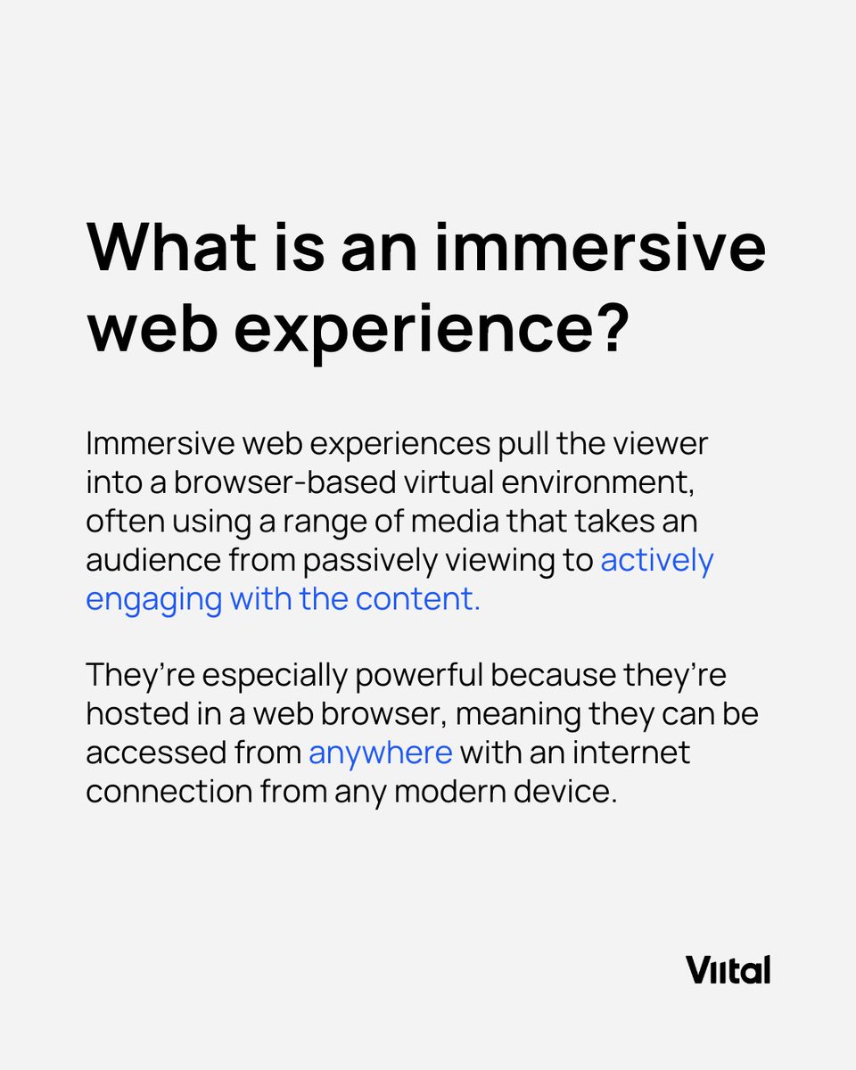 Viital_io's tweet image. What do #ImmersiveWebExperiences do? 💭

✅ Give Users the chance to explore new, #virtual environments.
✅ Allows viewers to #connect with your brand on a deeper level.
✅ #Engage Users with a more focused and exciting viewing experience.

Learn more: bit.ly/3eft9HK
