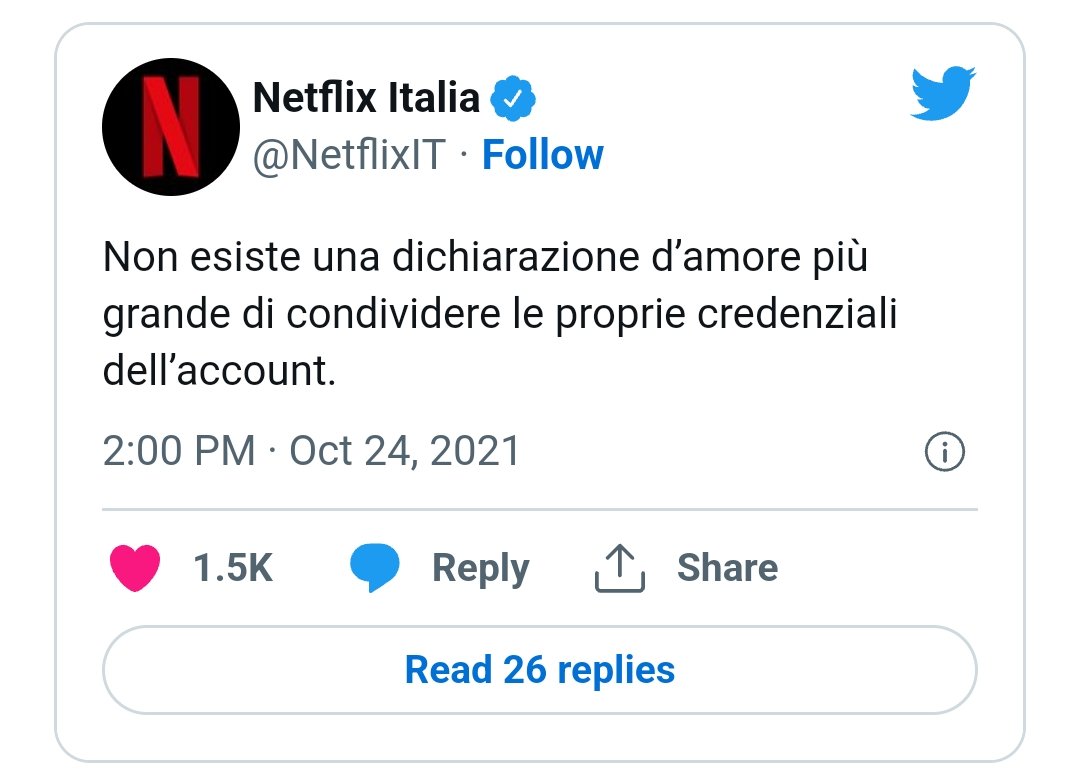 AValzan's tweet photo. @NetflixIT bella mossa levare la condivisione.
Bye bye Netflix da Gennaio. https://t.co/xCtwiVMFjM