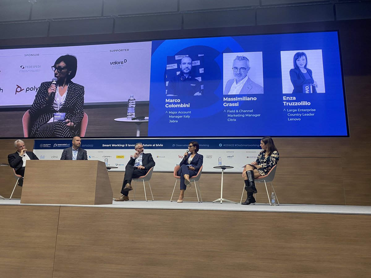 Enza Truzzolillo <a href="/lenovoitalia/">Lenovo Italia</a> interviene facendo un focus sul tema salute, #usability. #Ibrido "azienda deve avere punti accessibili di smart collaboration, deve essere equo" #OSW22