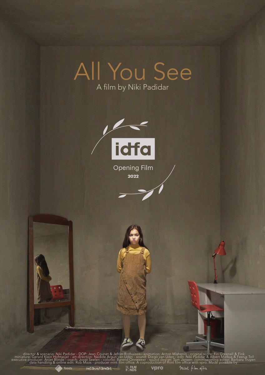 I can finally announce that my film 'All You See' will be opening film for IDFA 2022. Very proud and humble.
Also very bitter sweet because of all the brave people in my birth country Iran💚🤍❤️‍🩹 fighting for their freedom right now to get rid of this barbaric regime #mahsaami̇ni̇