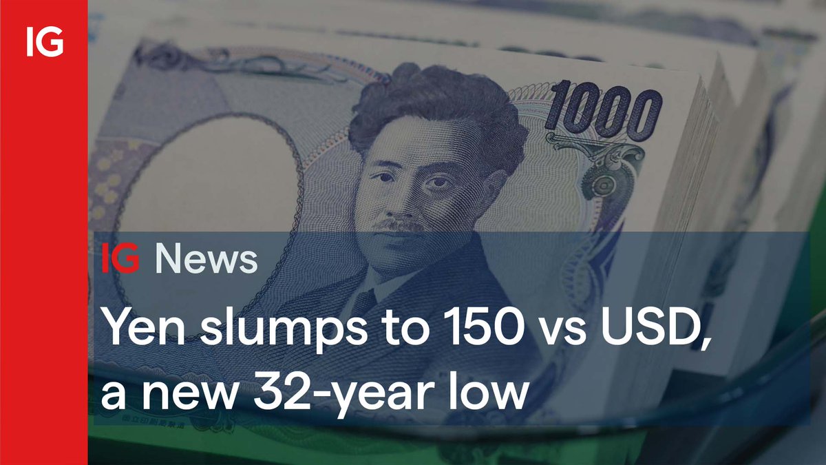 Yen slumps to 150 vs USD - new 32-year low 🇯🇵 The two developed world currencies continue to trade to extremes, with #USDJPY now at a new 32-year high. @JeremyNaylor_IG looks at the trend...