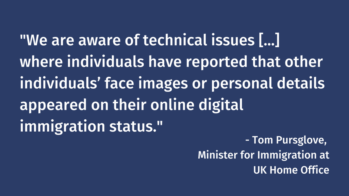 The Home Office admits people are reporting cases of the online system providing them with other people's immigration details. 'Digital status cannot be lost, stolen or tampered with', the government has claimed time and time again. publictechnology.net/articles/news/…