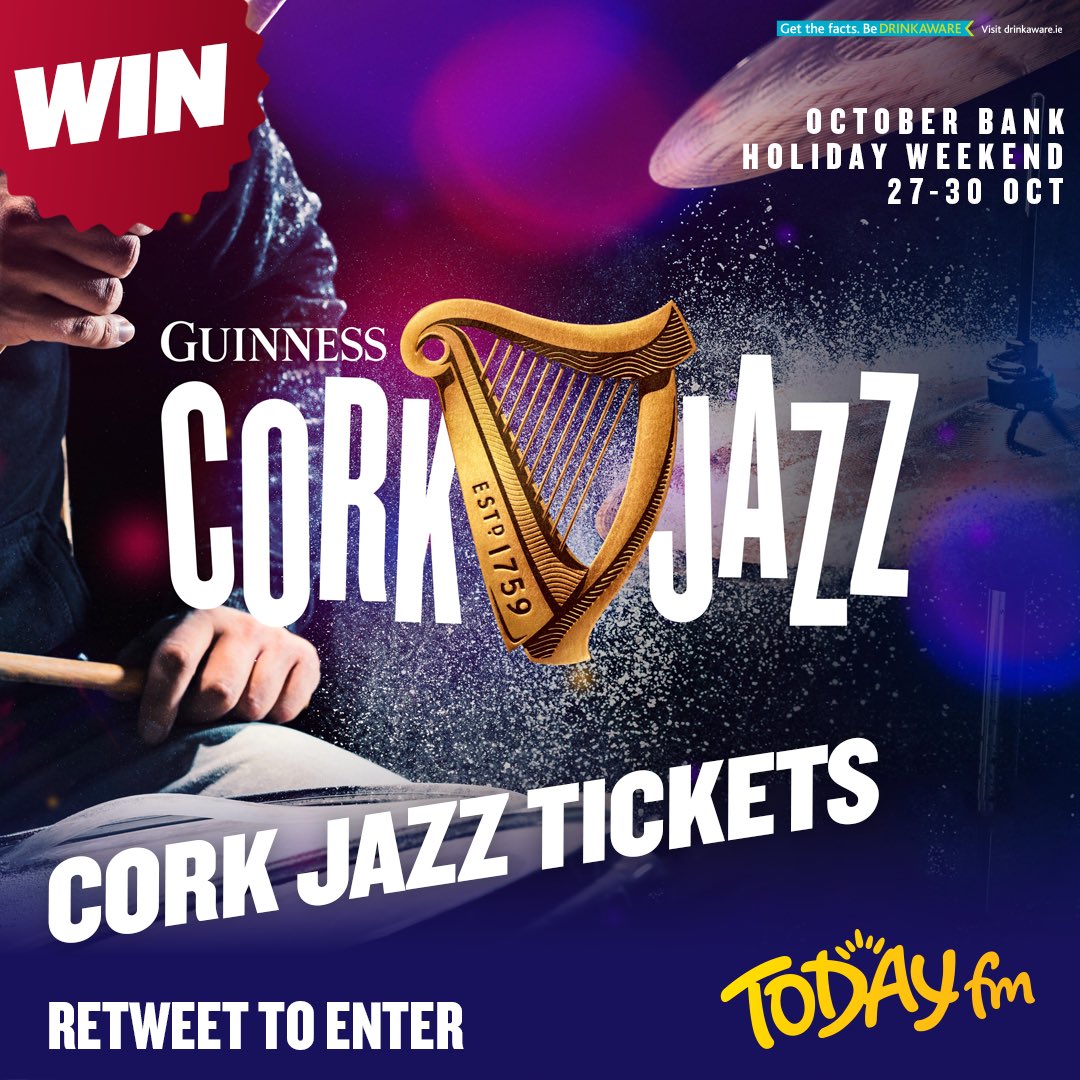 🎺 COMPETITION TIME 🎺
 
Want to go to the <a href="/corkjazzfest/">Guinness Cork Jazz</a>? 🎷🎶
 
We’re giving you the chance to win a heap of tickets across the weekend’s events 🎟
 
🔁 Retweet this post to enter
 
T&amp;Cs apply over 18’s only. Good Luck! ☘️
 
Get the facts Be Drinkaware drinkaware.ie