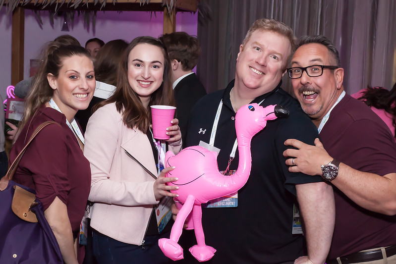 Events_STC's tweet photo. Did you know that a group of flamingos is called a flamboyance? There was no more flamboyant party at #SEC18 in @hfxnovascotia than The Flamingle! Looking forward to flocking together again in Edmonton in November. 
PS: Today is the last day to register for #SEC22.
#TBT #GotGame https://t.co/KAo3reOfmj
