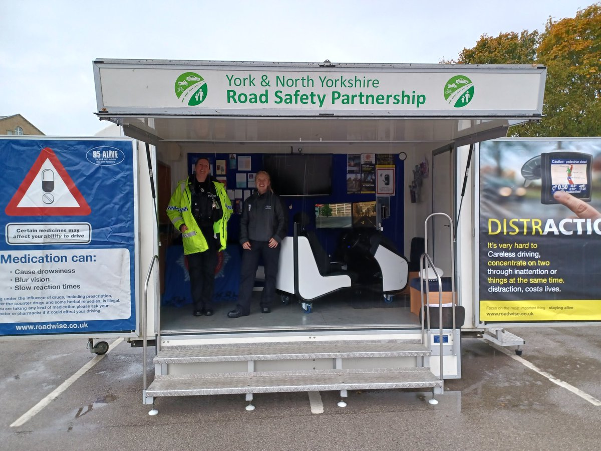Craven Community Safety team and  QuickFit are in Morrisons car park, Skipton, offering tyre safety checks, driving safety advice, and a chance to try our driving simulator. 

#roadsafety #tyresafety <a href="/NorthYorksFire/">North Yorkshire Fire & Rescue Service</a> <a href="/NYP_Craven/">North Yorkshire Police - Craven</a>