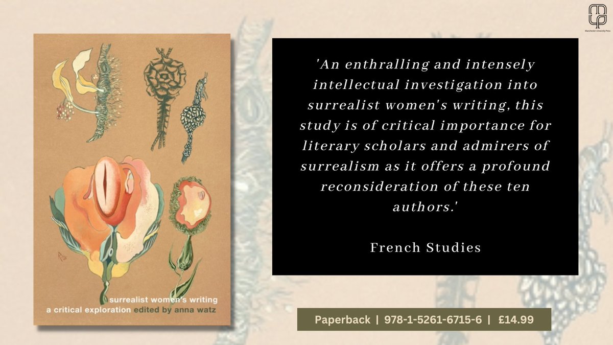 ManchesterUP's tweet photo. Now available in PB!
Surrealist women's writing, edited by @AnnaWatz1
➡️ https://t.co/yJFvl3NkoN
Covers the work of notable women surrealists - #ClaudeCahun #LeonoraCarrington #KaySage #ColettePeignot #SuzanneCésaire #UnicaZürn #IthellColquhoun #LeonorFini #DorotheaTanning https://t.co/AdhqovgLUD