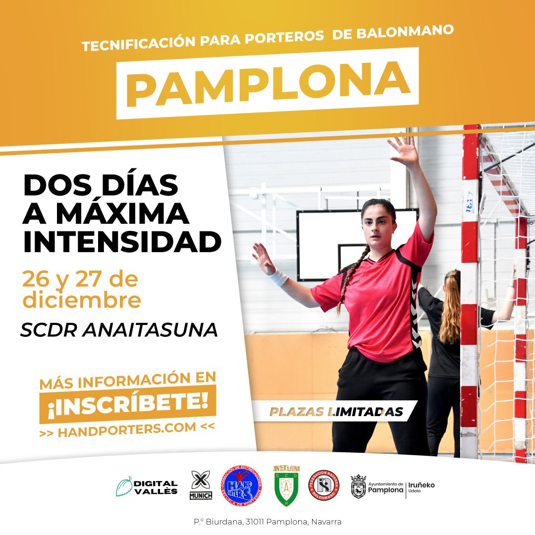 Hand_porters's tweet photo. ▶️ PAMPLONA ◀️

¡Lo que ves! Volvemos a Pamplona para realizar la Tecnificación de porteros de navidad 💯
Gracias a @AnaitasunaBM
😁😁

📅 26 y 27 de diciembre
🕒 9h a 13h y de 15h a 18h
🤾‍♂️🤾‍♀️ Alevín a Senior
📍 SCDR ANAITASUNA

¡INSCRÍBETE!

https://t.co/ZHtFLQAQa6 https://t.co/3m8Jw10So3