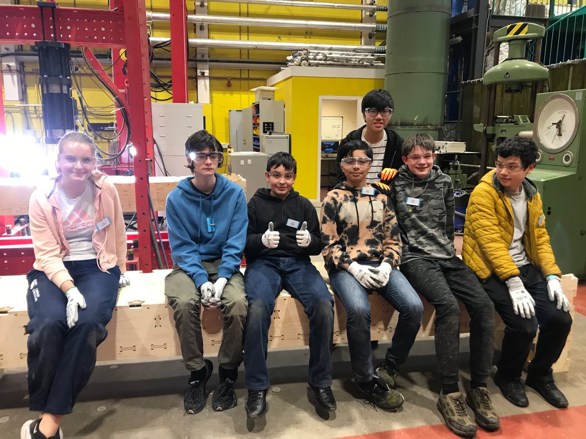 EDTScotland's tweet photo. Great afternoon in the testing lab, fabricating a timber beam - then testing how much weight it can carry! Thank you to @UoE_CivilEng - the students had a great time! #RoutesIntoSTEM #industrialcadets https://t.co/OJabXxMLMj