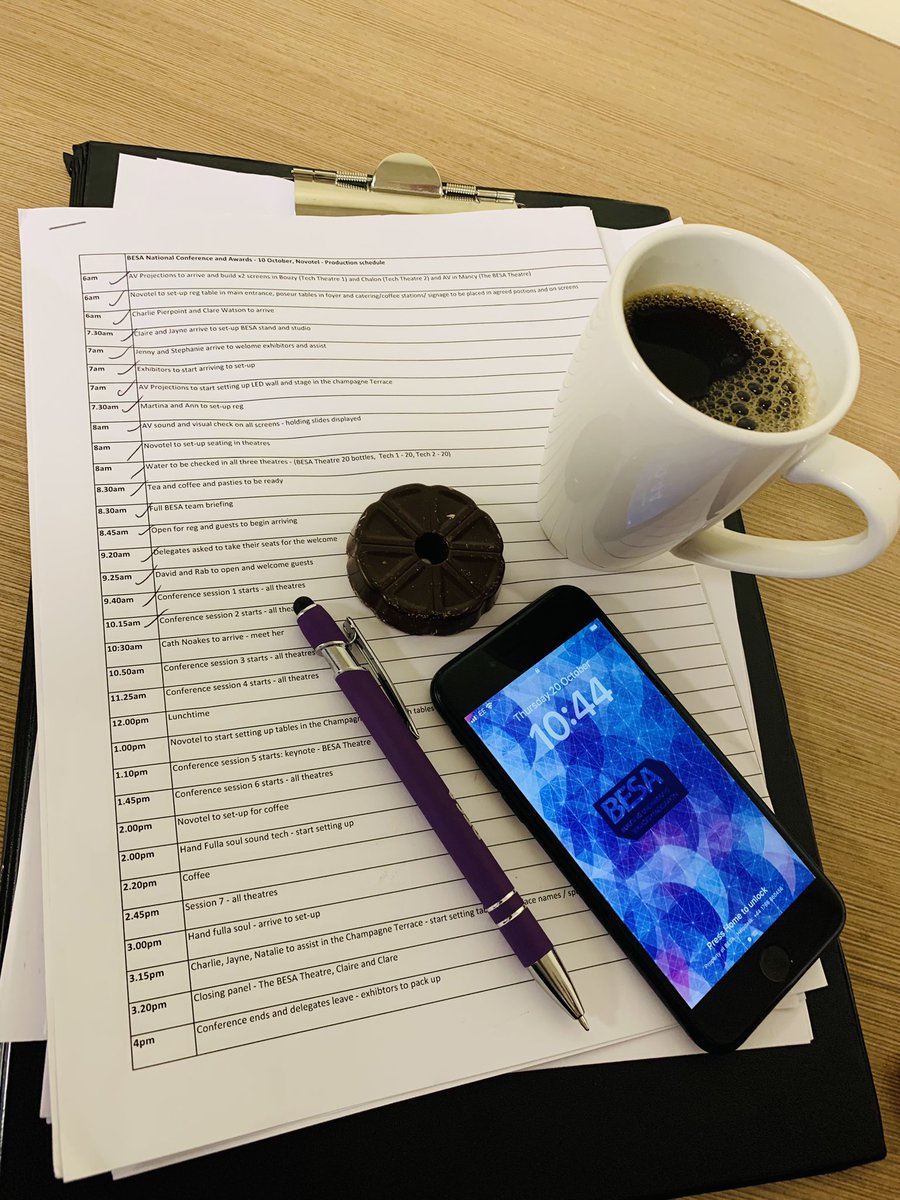 #BESAConf22 Event Manager essentials 

Clipboard &amp; pen ✅
Biscuits ✅
Coffee ✅