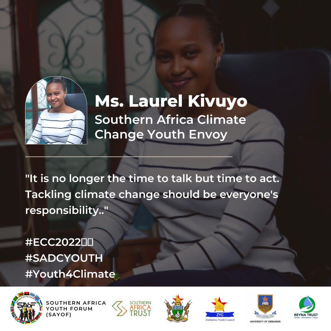 Southern Africa Youth Forum (SAYoF) (@sayof_official) on Twitter photo "It is no longer the time to talk but time to act. Tackling climate change should be everyone's responsibility.." Southern Africa Climate Change Youth Envoy, <a href="/KivuyoLaurel/">Laurel Kivuyo</a> speaking at the #ECC2022🇿🇼
#SADCYOUTH #Youth4Climate <a href="/SthrnAfrcaTrust/">Southern Africa Trust</a> "It is no longer the time to talk but time to act. Tackling climate change should be everyone's responsibility.." Southern Africa Climate Change Youth Envoy, <a href="/KivuyoLaurel/">Laurel Kivuyo</a> speaking at the #ECC2022🇿🇼
#SADCYOUTH #Youth4Climate <a href="/SthrnAfrcaTrust/">Southern Africa Trust</a>