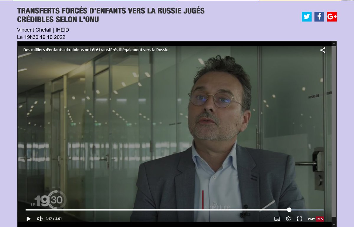 Geneva_Academy's tweet photo. #ForcedTransfer of #children from #Ukraine to #Russia: comments by our #Faculty member and President of our Board Professor Vincent Chetail on the Swiss TV (in French)

https://t.co/0IHjrfVkVh https://t.co/xX1Bs9e9eV