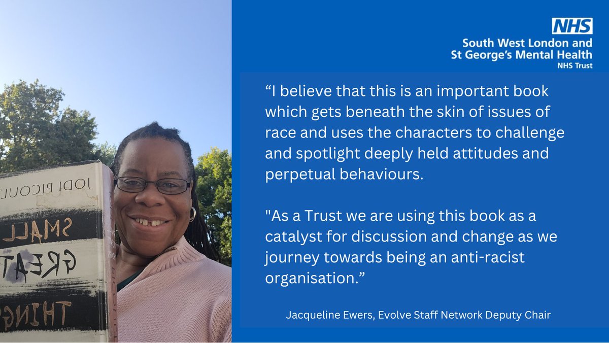 Staff across our Trust have been reading Small Great Things as part of our #BlackHistoryMonth Big Read 📚 Jacqueline, Deputy Chair of our Evolve Staff Network @ESwlstg, shares her thoughts on the book 👇 #BHMSWLSTG
