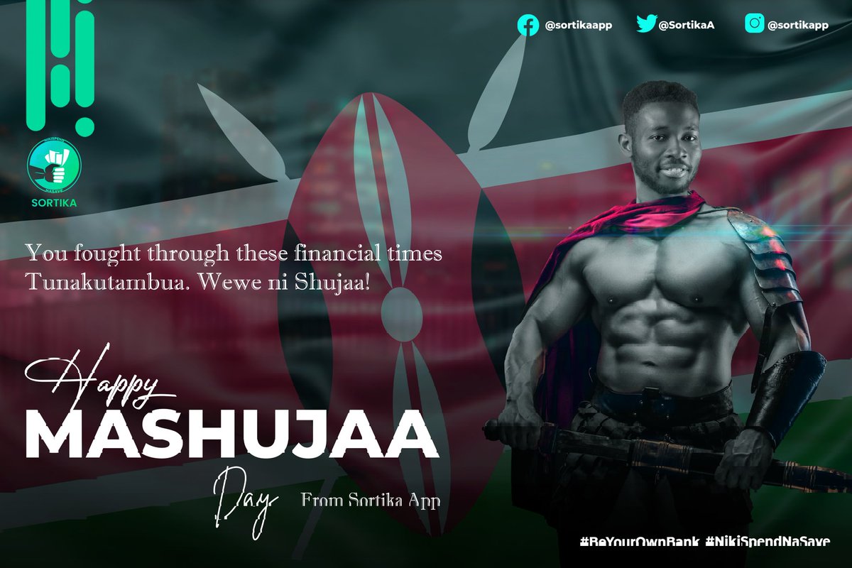 SortikaApp's tweet photo. Happy #MashujaaDay2022 from the @SortikaA team. Tumekutambua kama Shujaa!

#MashujaaDay 
#Kenyan 
#KenyasNextHighlander https://t.co/68FtOoU7Yz