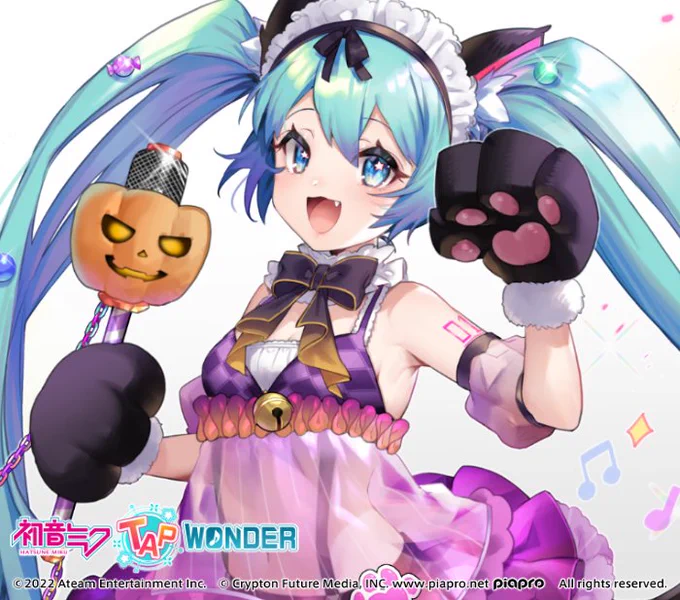 「初音ミク ‐TAP WONDER‐」にてハロウィンミクのカットインイラストを描かせていただきました。アバター衣装も可愛く作っていただいてます!よろしくどうぞ～ミクたぷ #初音ミク 
