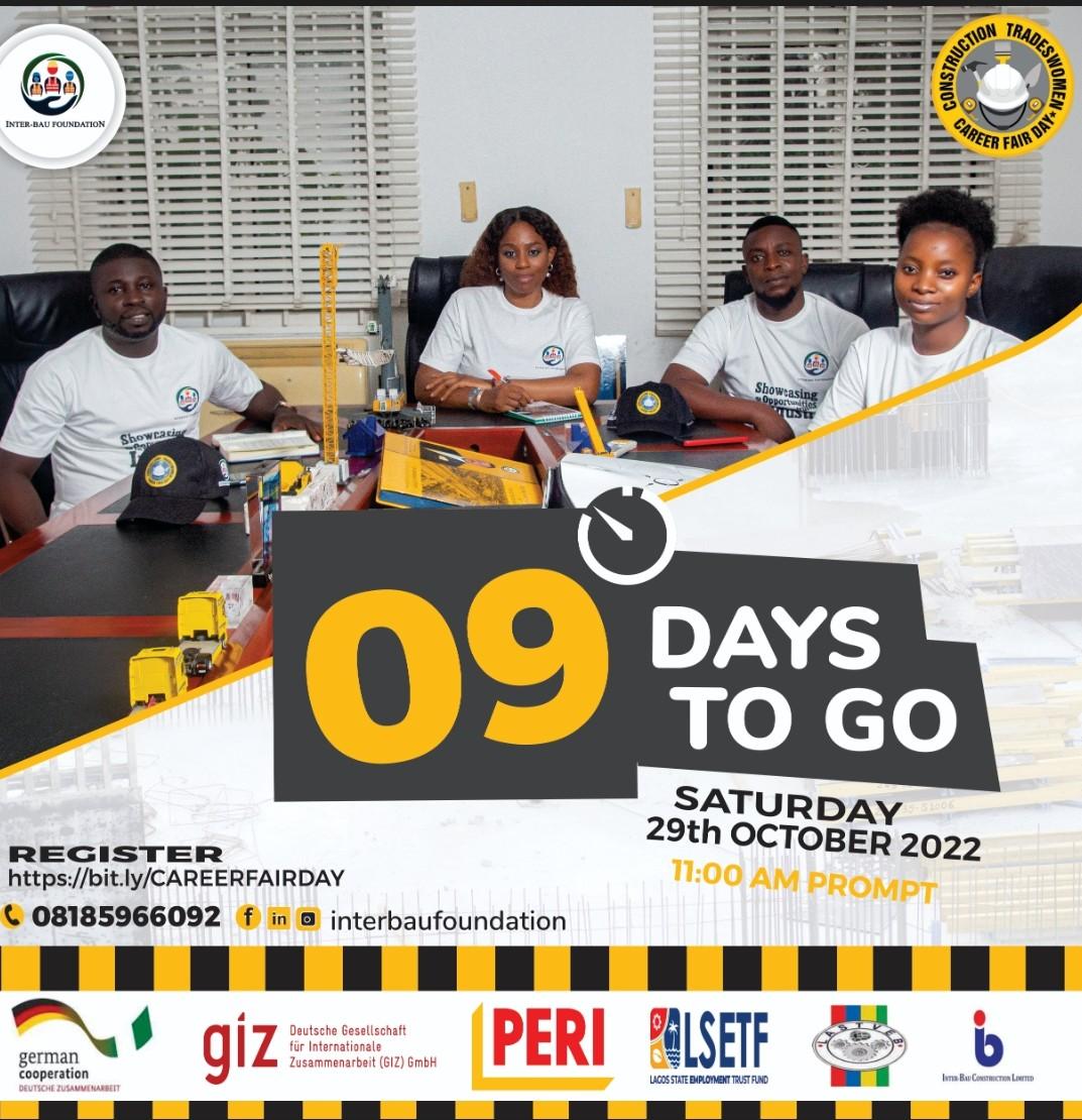 InterBauFDN's tweet photo. The count down  is gradually  coming to close.
You have 8 more chances to be part of this event. REGISTER,  it is free.
https://t.co/ko4pIX1oLS
#careerdevelopment #youthsempowerment 
 #ngos #careerfairday
   #construction  #constructionindujstry
#womeninconstruction https://t.co/cVA1ua4wJ5